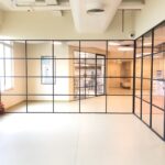 Modular Glass Demountable Partition with Grid Design