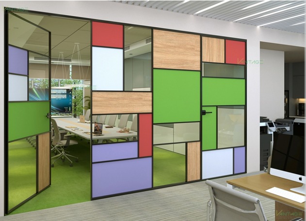 V16 Slim Glaze aluminium glass partition system for modern office interiors