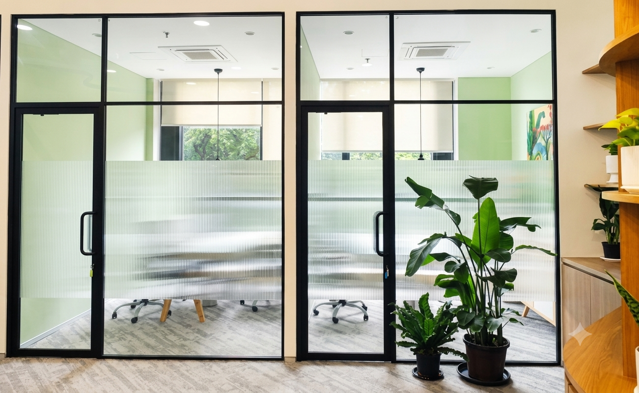 Slim Glaze glass partition with aluminium stile door for modern office